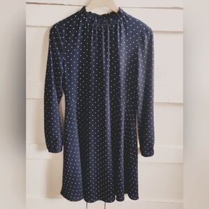 H&M Crepe A line Mini Dress | Navy White Polka Dot| Long Sleeve| Size 10